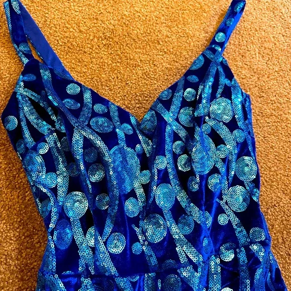 Tatyana Evening Dress - Blue Velvet and Sequined - Picture 2 of 5